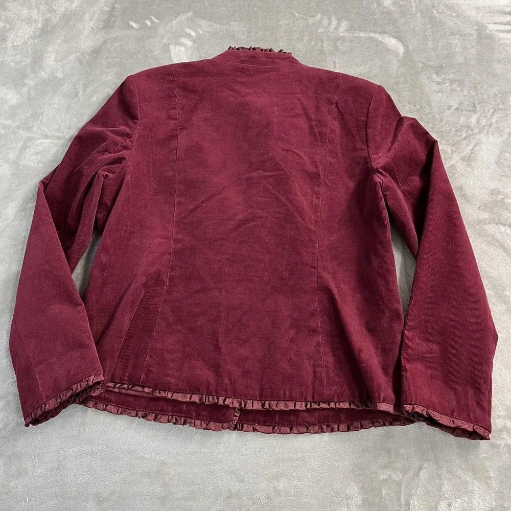 Dressbarn Blazer Womens XL Red Corduroy Ruffle Trim Button Front‎ Fairy Feminine